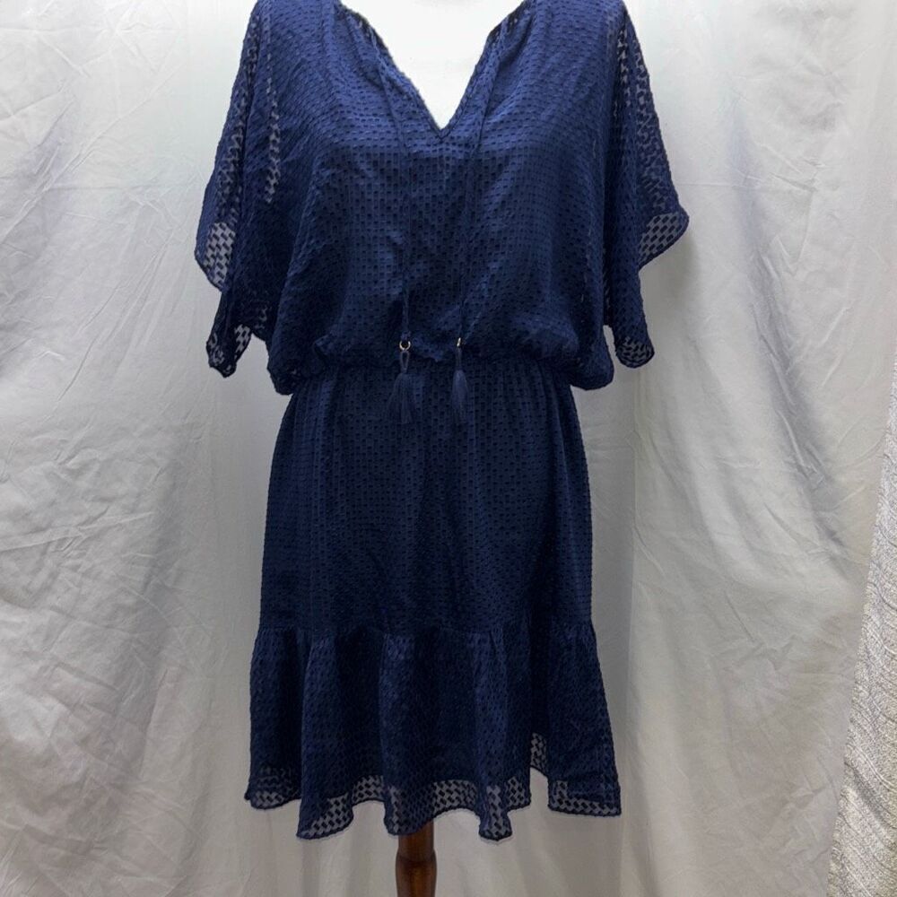 Trina Turk blue silk dress Mahalo Out of Office Indigo Blue XL ruffle - Picture 2 of 15
